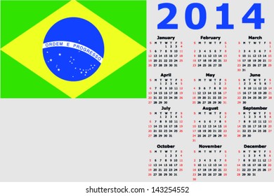 Vector 2014 Calendar with the flag of Brazil