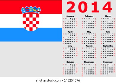 Vector 2014 Calendar with the flag of Croatia