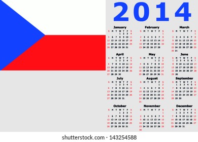 Vector 2014 Calendar with the flag of Czech Republic