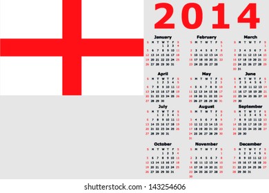 Vector 2014 Calendar with the flag of England
