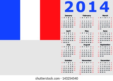 Vector 2014 Calendar with the flag of France