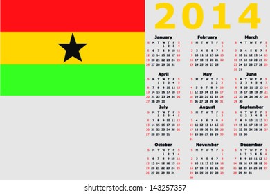Vector 2014 Calendar with the flag of Ghana