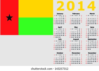 Vector 2014 Calendar with the flag of Guinea Bissau
