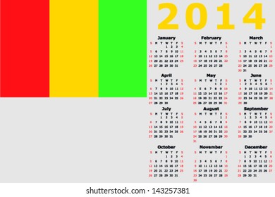 Vector 2014 Calendar with the flag of Guinea