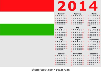 Vector 2014 Calendar with the flag of Hungary