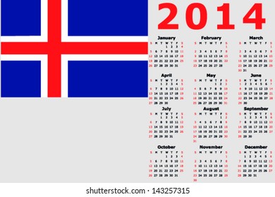 Vector 2014 Calendar with the flag of Iceland