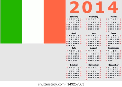 Vector 2014 Calendar with the flag of Ireland