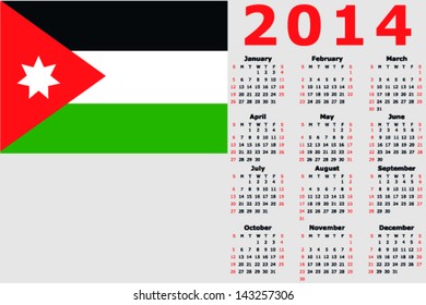 Vector 2014 Calendar with the flag of Jordan