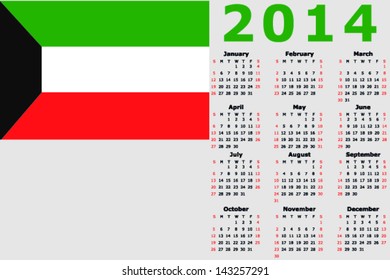 Vector 2014 Calendar with the flag of Kuwait