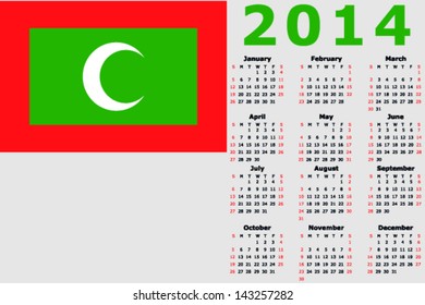 Vector 2014 Calendar with the flag of Maldives