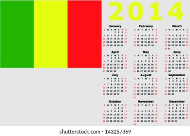 Vector 2014 Calendar with the flag of Mali