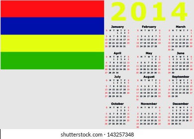 Vector 2014 Calendar with the flag of Mauritius