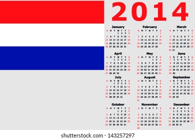 Vector 2014 Calendar with the flag of Netherlands