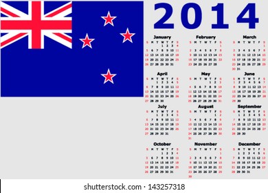 Vector 2014 Calendar with the flag of New Zealand
