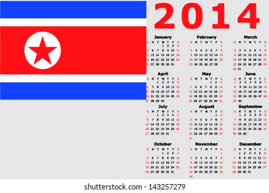 Vector 2014 Calendar with the flag of North Korea