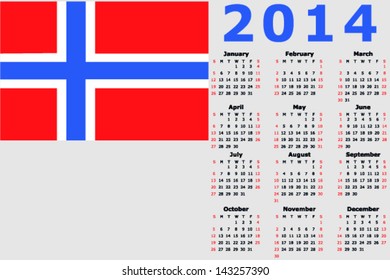 Vector 2014 Calendar with the flag of Norway