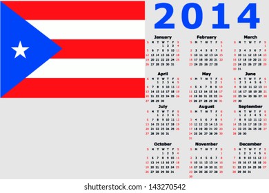 Vector 2014 Calendar with the flag of Puerto Rico