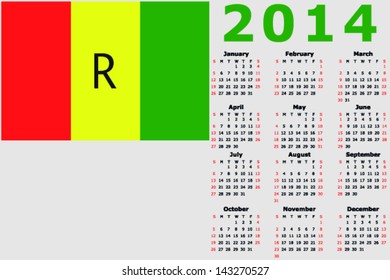 Vector 2014 Calendar with the flag of Rawanda
