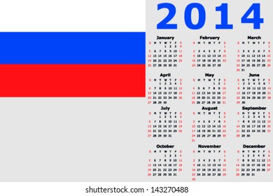Vector 2014 Calendar with the flag of Russia