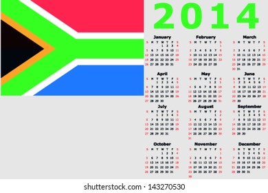 Vector 2014 Calendar with the flag of South Africa