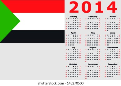 Vector 2014 Calendar with the flag of Sudan