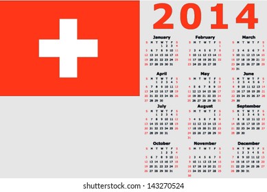 Vector 2014 Calendar with the flag of Switzerland