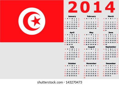 Vector 2014 Calendar with the flag of Tunisia