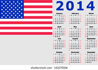 Vector 2014 Calendar with the flag of the United States of America
