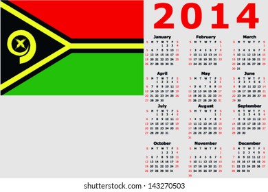 Vector 2014 Calendar with the flag of Vanuatu