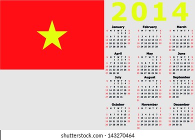 Vector 2014 Calendar with the flag of Vietnam