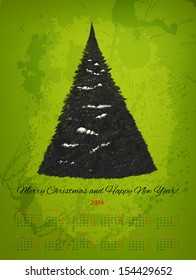 Vector 2014 calendar with hand drawn snowy fir tree