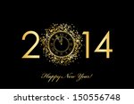 Vector 2014 Happy New Year background with gold clock