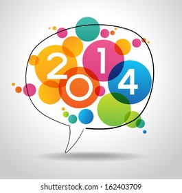 Vector 2014 Happy New Year background  with speech bubble.  The file is saved in the version AI10 EPS. This image contains transparency.