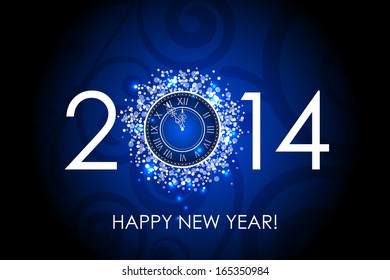 Vector 2014 Happy New Year blue background with clock