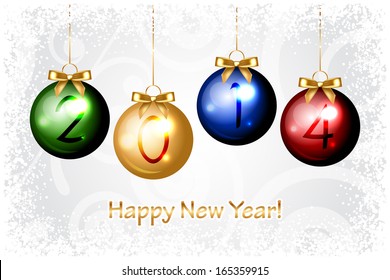 Vector 2014 Happy New Year background with colorful christmas baubles