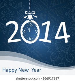 Vector 2014 Happy New Year background with clock