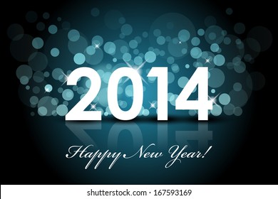 Vector 2014 - Happy New Year blue background with snow