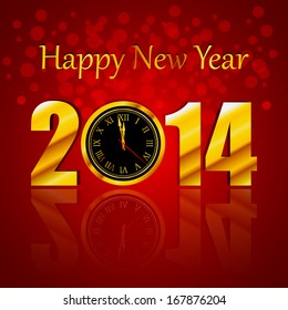 Vector 2014 Happy New Year background with gold clock 