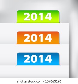 Vector 2014 Labels / Stickers on the edge of the (web) page - green, orange, blue