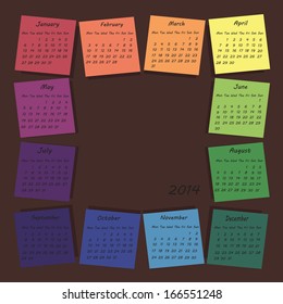 Vector 2014 year Calendar Background in Rainbow Colors