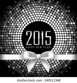 Vector 2015 background with silver disco lights and ribbon