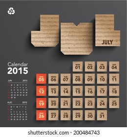 Vector 2015 Cardboard Calendar Design - July