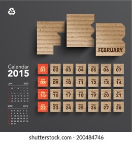 Vector 2015 Cardboard Calendar Design - February