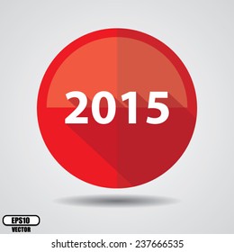 Vector 2015 design on red shiny circle for Happy New Year celebrations on white background.