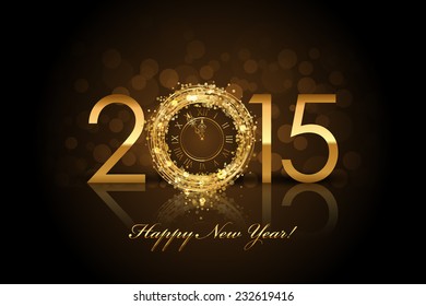 Vector 2015 Happy New Year background with gold clock