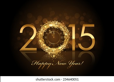 Vector 2015 Happy New Year background with gold clock