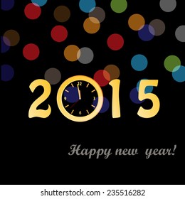 Vector 2015 Happy New Year background with gold clock