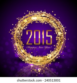 Vector 2015 Happy New Year purple background with gold clock