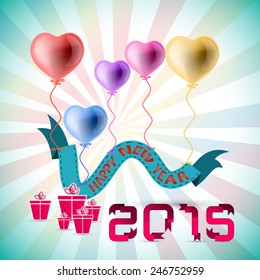 Vector 2015 Happy New Year background with heart balloon.