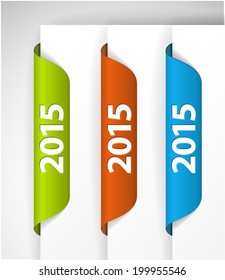 Vector 2015 Labels / Stickers on the edge of the (web) page - green, blue, red